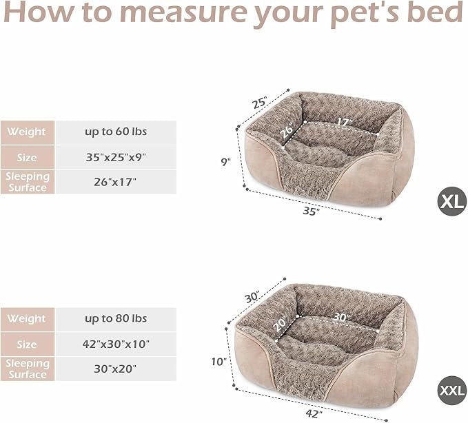 XX-Large Dog Bed for Large, Medium, Small Dogs - Rectangle, Washable, Orthopedic, Soft, Calming, Durable Pet Cuddler with Anti-Slip Bottom - XXL (42"x30"x10")