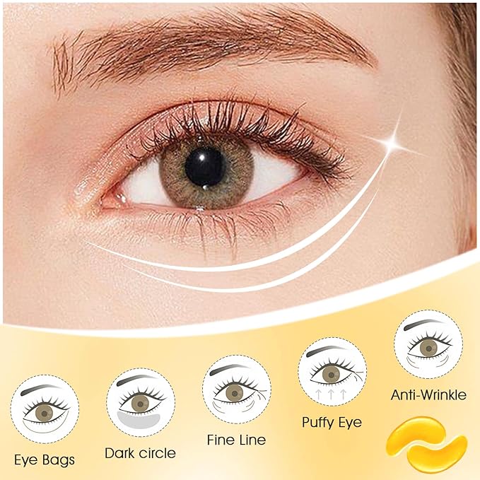 Adofect 30 Paris Under Eye Patches 24k Gold Under Eye Mask for Puffy Eyes and Dark Circles, Under Eye Bags Treatment Collagen Gel Pads for Beauty & Personal Care, Gold