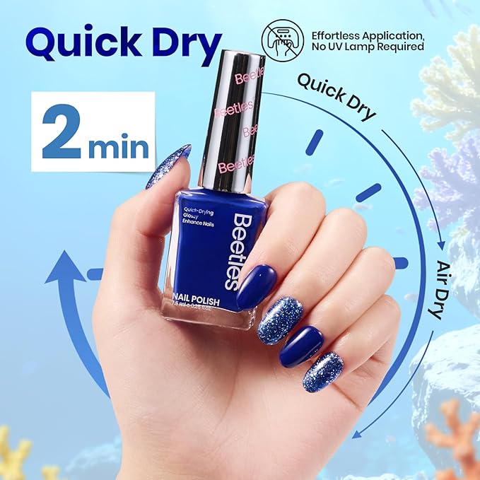 Beetles Blue Nail Polish Set - Ocean Starlight, 6 Corlors Glitter Peal Pastel Nail Polish Blue Quick Dry, Long-Lasting Pastel Nails for Summer & Spring Nails Art Effect for Manicure Salon
