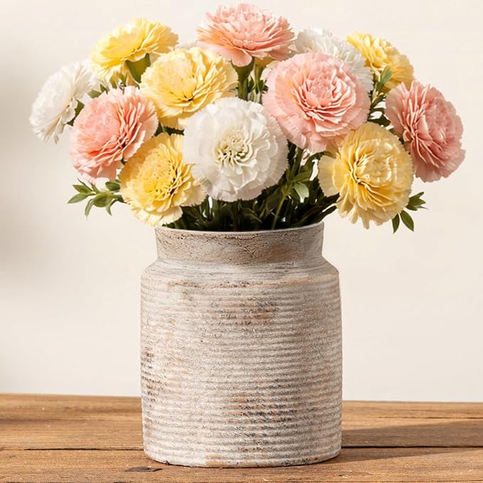 Ceramic Flower Vase 6.5 inch Farmhouse Rustic Vase for Home Decor Handcrafted Pottery Vase Small Terracotta Vases for Dining Table Decor Fireplace Living Room Bathroom Wedding Centerpiece(S-Terra)