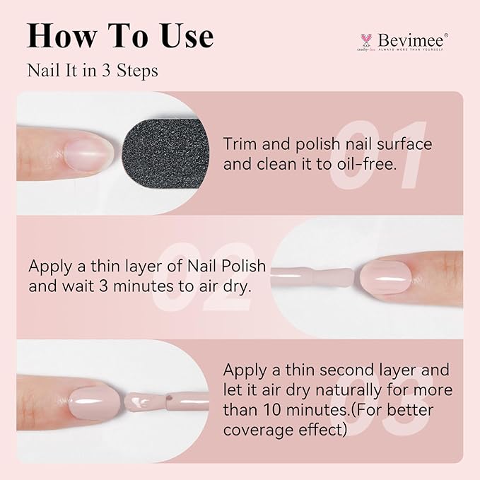Gel-Like Nail Polish，4-in-1 Nude Nail Polish Quick Drying Long Lasting Shine Non Toxic No UV Needed for Nail Art Manicure DIY at Home