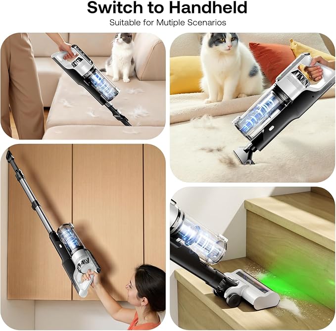 Trucozie Cordless Vacuum Cleaner, Self-Standing Lightweight Stick Vacuum with 50 mins Runtime, Powerful Suction, Anti-Tangle Wireless Vacuum for Home, Hardwood Floor, Carpet, Pet Hair, White