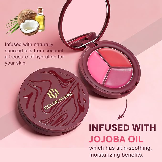 Color Nymph 3 Colors Ultra-Creamy Blush for Cheeks, Multi-Use Cream Blushes Balm Face Makeup, Hydrating, Creamy, Lightweight & Blendable Color, Face Makeup, Vegan & Cruelty-Free （#02）