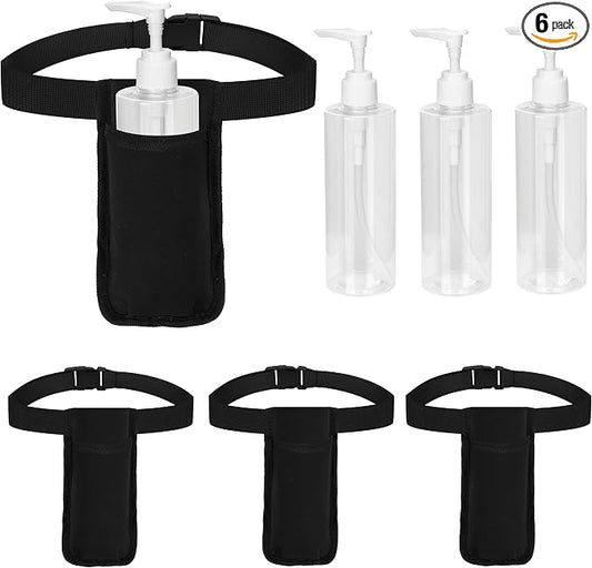 3 Sets Massage Lotion Holster Adjustable, Single Massage Bottle Bag and 10 Oz Plastic Dispenser Bottles, Black Massage Bottle Holster for Massage Therapist