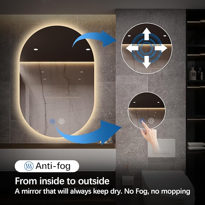 Niccy Oval LED Bathroom Vanity Mirror, 36x24inch Frameless Backlit Mirror with Light, Smart Anti-Fog Waterproof Mirror with Memory Function Dimmable Lighted Mirror