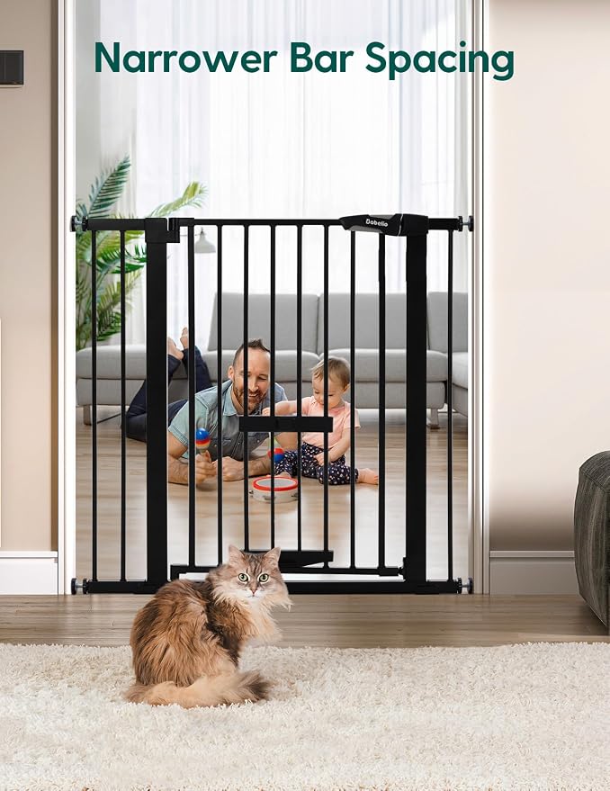 Babelio 36" Tall Baby Gate with Cat Door, CatPrivilege II, 29-40" | 6-Level Adjustable Metal Pet Gate, Auto-Close Safety Gates with Pet Door, Easy Walk Thru, Black