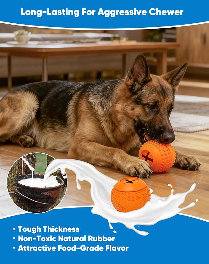 Deeow Rubber Dog Chew Toy Ball, Puzzle Feeder Pet Toy -3'' Red
