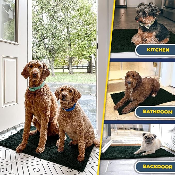 Muddy Mat® | Super Water Absorbent Door Mat Indoor, Microfiber Quick Dry Chenille Entryway Rug,Slip Resistant Front Door Mat,Indoor Mats for Entryway,Machine Washable Pet Rug, Hunter Green 3ft x 3ft