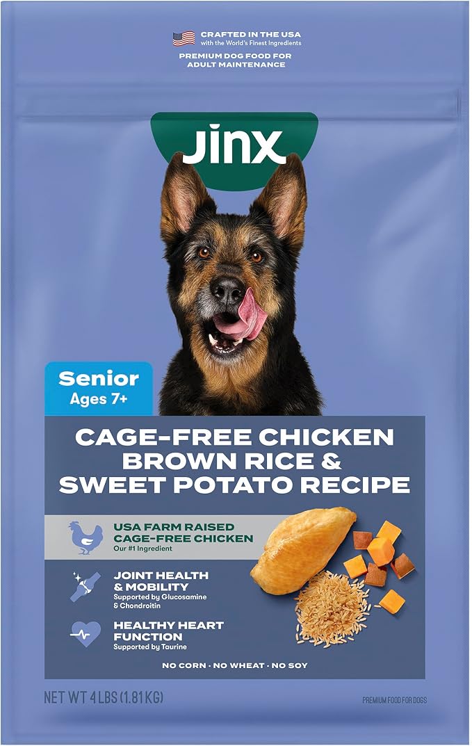 Jinx Senior Dry Dog Food - Real Chicken, Brown Rice & Sweet Potato, 4lb | Premium Senior Dogs Kibble with Antioxidants for Immune Support & Whole Grains for Digestive Support - No Fillers