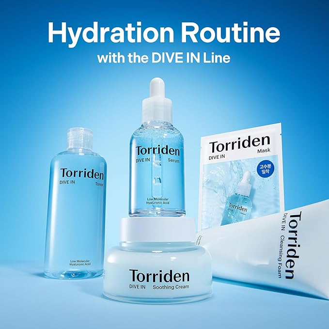 Torriden DIVE IN Trial Kit | Hyaluronic Acid Infused Daily Skincare Kit - 4 Step Regimen with Foam Cleanser, Facial Toner, Serum, and Cream | Travel Essential | Korean Skin Care Set