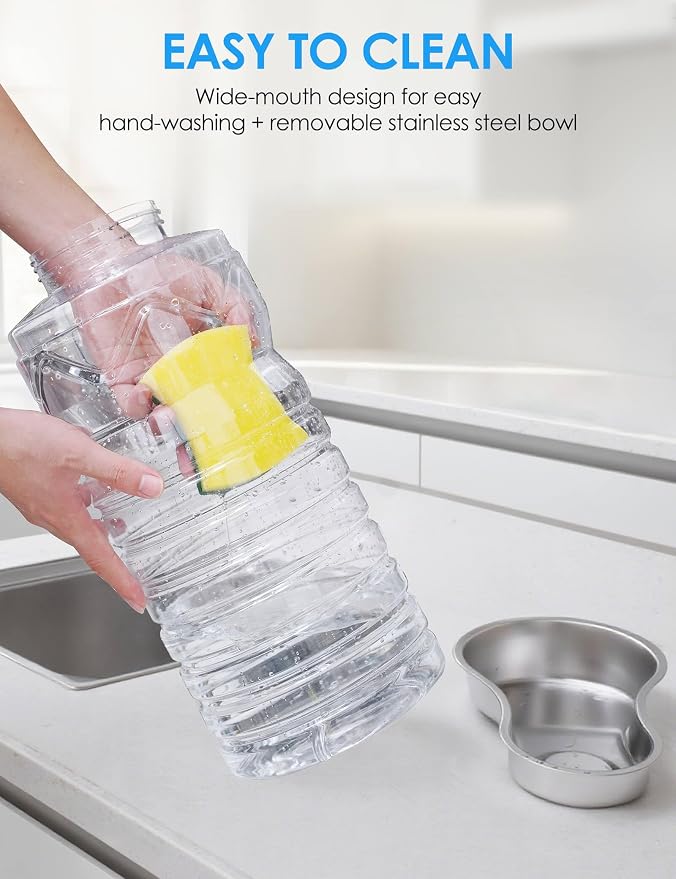 Heouvo 2.5 Gallon Automatic Dog Water Dispenser (9.5L-Black) | Wide Mouth, Easy Clean/ Removable Stainless Steel Bowl/ Gravity Refilling, Large Capacity for Cats and Dogs, Multi-Pet Homes