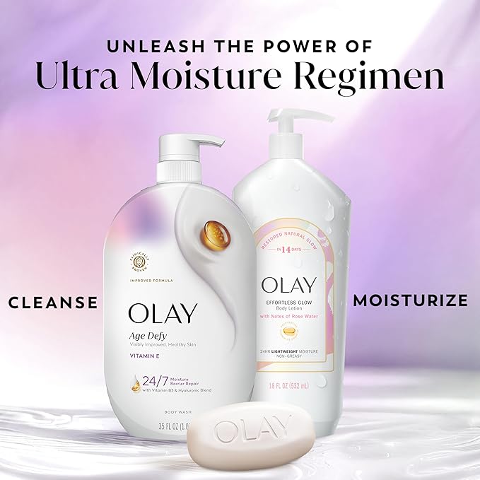 Olay Body Wash for Women, Age Defy with Vitamin E, 24/7 Moisture Barrier Repair, Hydrating & Cleansing for Visibly Soft Skin, Vitamin B3 & Hyaluronic Blend, All Skin Types, 22 fl oz (Pack of 2)