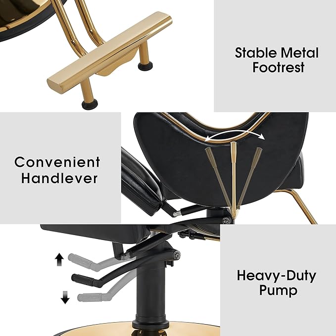 BarberPub Luxurious Classic Barber Chair Hydraulic Pump Recline Beauty Spa Styling Salon for Hair Stylist Equipment 9578(Black)