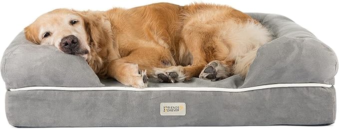 Friends Forever X-Large Dog Bed, Orthopedic Dog Sofa Memory Foam Mattress, Calming Dog Couch Bed, Wall Rim Pillow, Water Resistant Liner, Washable Cover, Non-Slip Bottom, Chester, X-Large Grey | Calming Dog Couch, Water Resistant Pet Bed, Washable Cove...