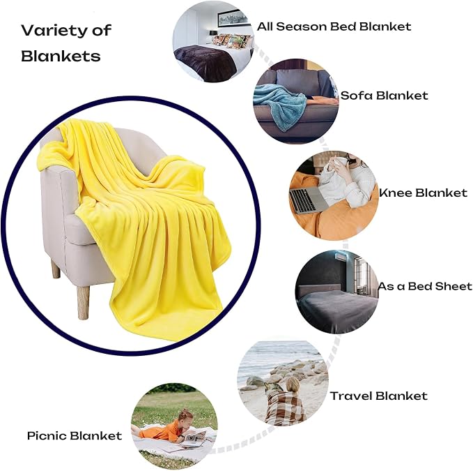 Yellow Fleece Plush Throw Blanket 60"x80"for Couch Sofa Fuzzy Cozy Flannel | Super Soft Lightweight Microfiber Blanket for Bed Chair bedroom Home Decor All Season,Birthday Gifts for Women Mom Adult