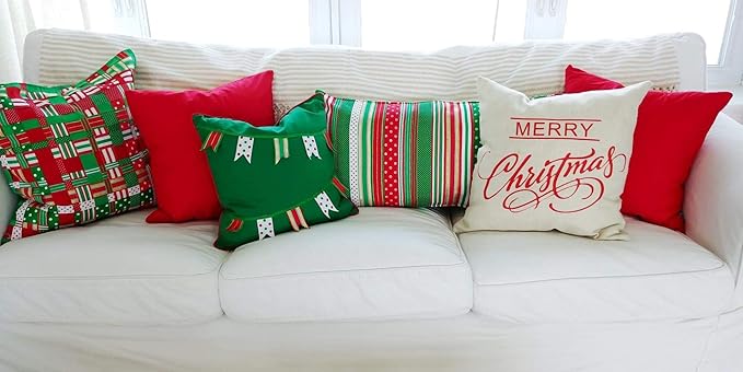 Thmyo 4-Pack 100% Cotton Comfortable Solid Decorative Throw Pillow Case Square Cushion Cover Pillowcase Sublimation Blank Pillow Covers DIY Throw Pillowcase for Couch Sofa Bed(16x16inch/40x40cm,Red)