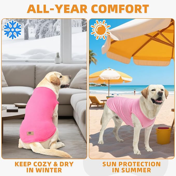 Girl Dog Clothes for Large Dogs, 2 Pack Cotton Summer Dog T Shirts UV Sun Protection for Outdoor Camping, Anti-Hair Loss & Breathable Sleeveless Pet Vest Tank Tops Apparel, Pink & Rose, XXXL
