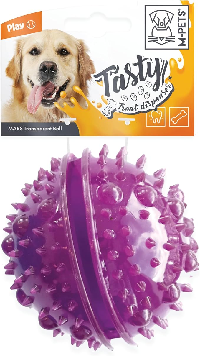 MPETS Mars Transparent Dog Treat Dispensing Ball, Interactive Puzzle Toy 8cm, Durable TPR Chew Toy for Small & Medium Dogs, Slow Feeder Treat Dispenser for Training, 1 Piece