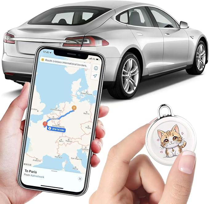 GPS Tracker for Vehicles – Real-Time Global Coverage Tracking Device for Cars, Kids, and Pets | Long Battery Life, No Monthly Fees & No SIM Card Required（Cat Style）