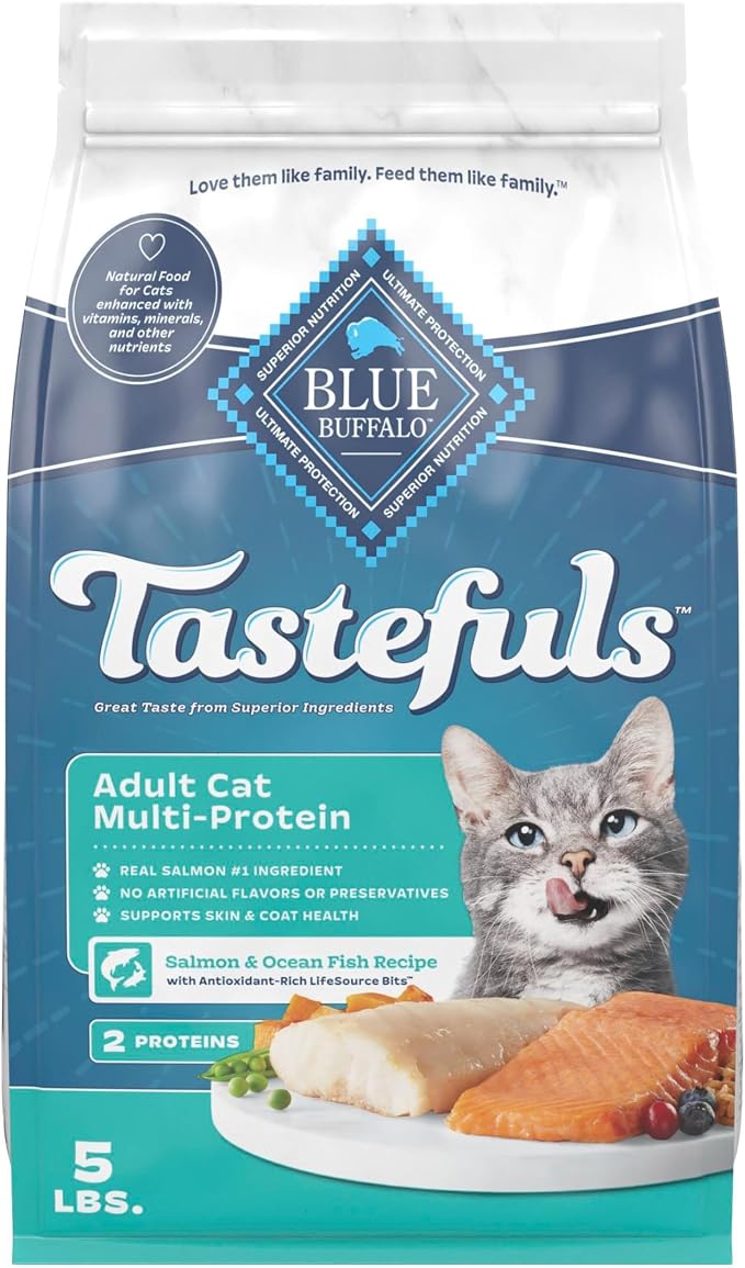 Blue Buffalo Tastefuls Salmon & Ocean Fish Multi-Protein Dry Cat Food, 5 lb | Two Premium Proteins, Finest Natural Ingredients
