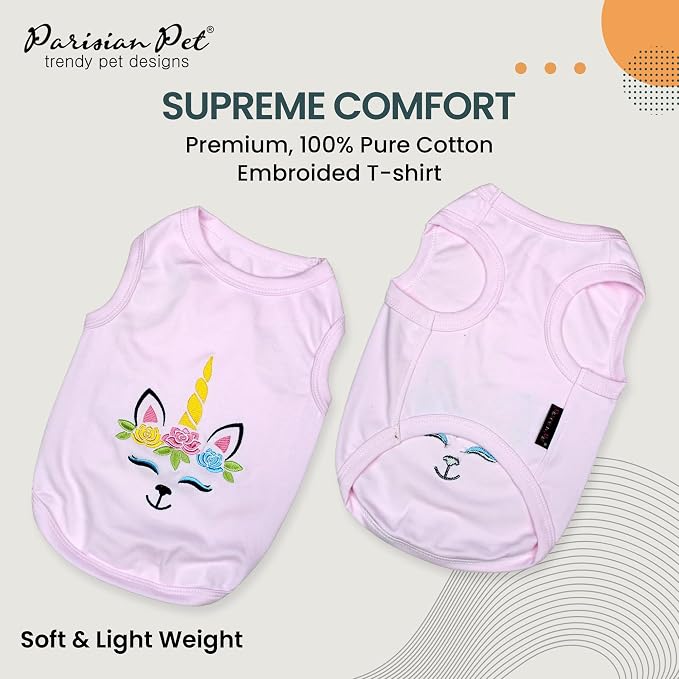 Parisian Pet Dog Shirt - 100% Cotton Unicorn Shirts for Medium Dogs - Pink Sleeveless Girl Pet Clothes - Lightweight and Breathable Puppy Clothes - Stretchy Female Dog Apparel - T Shirts for Dogs