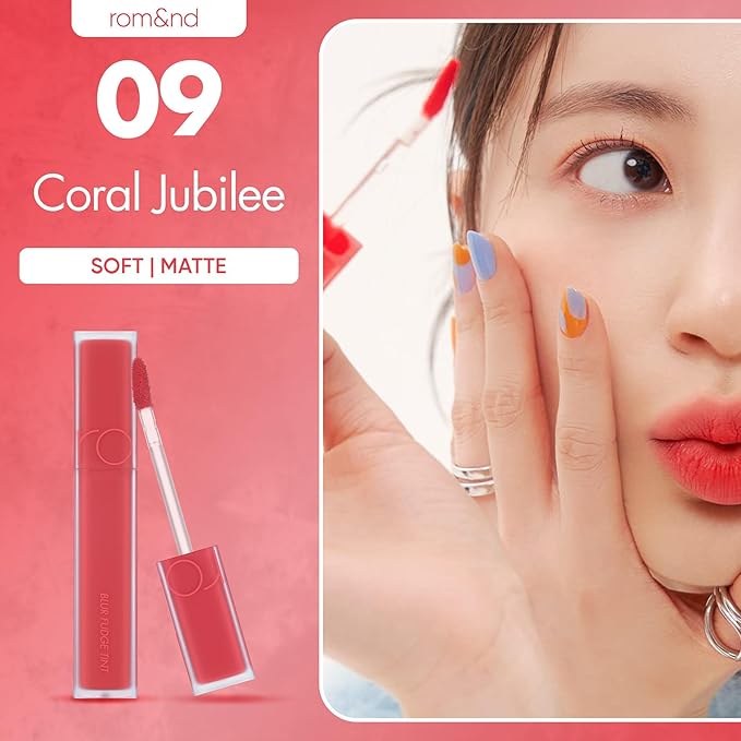 rom&nd Blur Fudge Tint (09 Coral Jubilee) 5g - K-Beauty Velvety Matte Lip Stain, Non-Drying Blurring Effect, Smooth Fudge Texture, Universal Shade for All Skin Tones