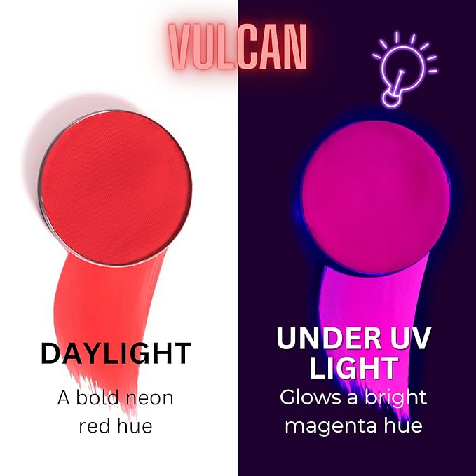 Mehron Paradise FX UV Neon Glow – Vulcan – Neon Red/Pink UV 0.25 oz | Pro Water-Activated Shimmer Paint for Raves, Costumes, SFX, Halloween, Stage, Screen, Theater & Cosplay