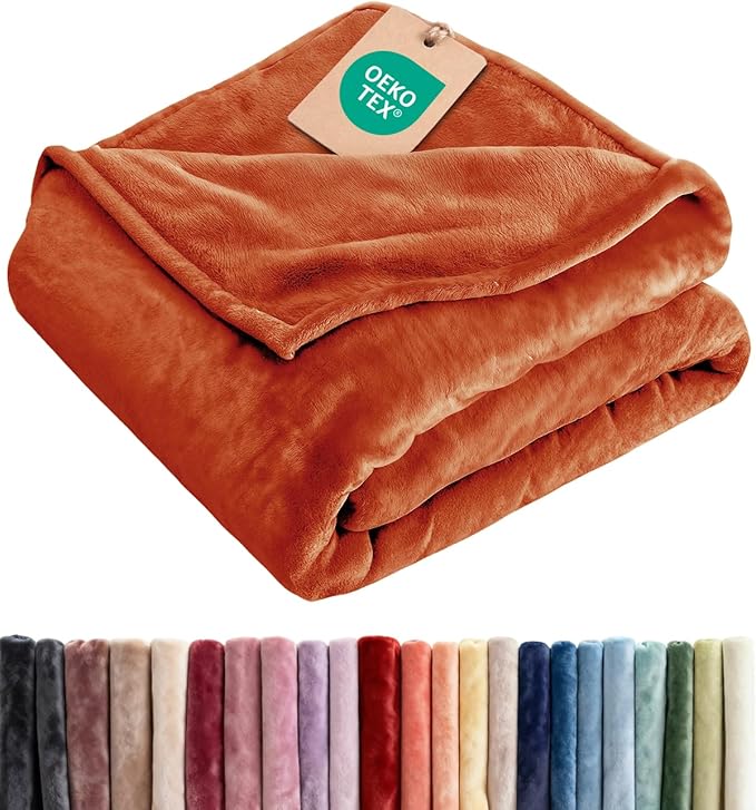 Fleece Blanket Full Size - Ultra-Soft Flannel Fleece Blanket - Burnt Orange | Soft, Warm, Outdoor Picnic Blanket for Camping, Travel, Lightweight, Cozy, Anti-Static, Home Decor Gifts for Men & Women