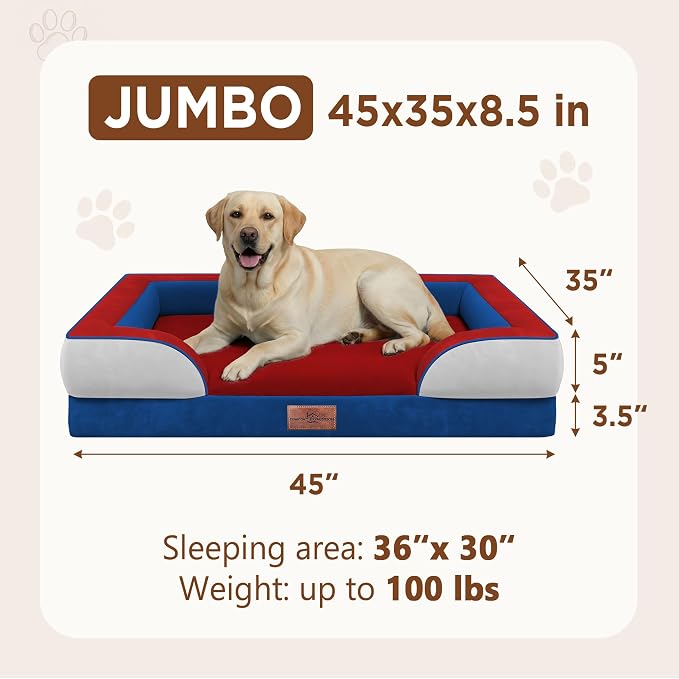 Comfort Expression Orthopedic Dog Bed for Extra Large Dogs with Bolster | Waterproof Dog Couch Bed with Washable Cover & Non-Slip Bottom, Supportive Egg Crate Foam XL Pet Bed, 45x35 Inch