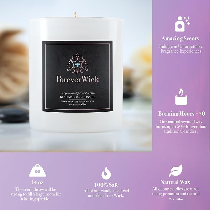 ForeverWick Surprise Candle with Diamond Inside | Foreverwick Candles | Scented Soy Candles Gifts for Women Anniversary Candle Wax | Romance Candles All-Natural Organic Soy Candle 14oz | 70h