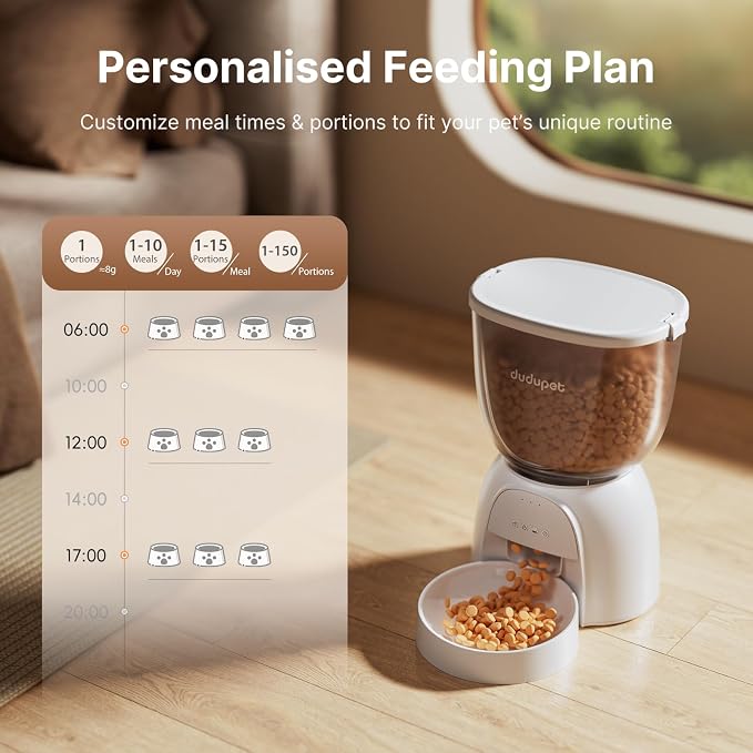 Automatic Cat Feeder with WiFi, Timed Cat Dry Food Dispenser for Cats Dog | 5G&2.4Ghz App Remote Control, 5L Capacity, Dual Power Supply, 10 Meals 1-15 Portion Programmable with Stainless Steel Bowl