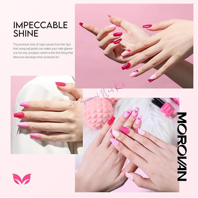 Morovan Pink Nail Polish Set: Valentines 2026 Hot Nude Pink Nail Polish Kit Air Quick Dry Regular Fingernail Polish Pack DIY for Women Girls Gift Holiday