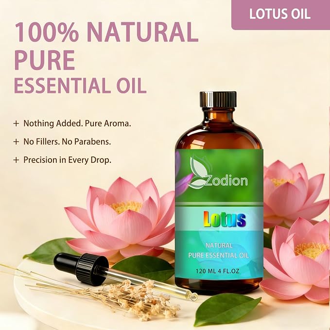 Lotus Essential Oil - Lotus Oil for Diffuser, 4 Fl Oz(120ml) | Candle Making, Soap Making, aroma, Strong Scent, Pure, Natural, Home Fragrance, Massage