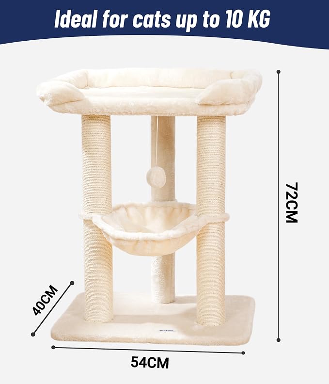 Cat Tree, Cat Scratching Posts with Large Bed for Big Cats | Small Cat Tower, 28" Tall For Window Viewing, 23.6"x15.7" Cat Perch Bed, Cat Hammock, Removable Cover, Solid Structure, Beige