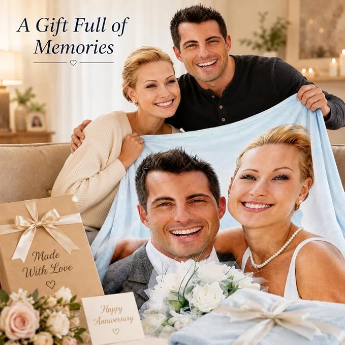 Custom Soft Fleece Bed Blankets Photo Blankets for Girlfriend Wife Anniversay Wedding Gifts,Personalized Photo Blankets Lightweight Cozy Warm Outdoor Picnic Blanket for Camping Travel