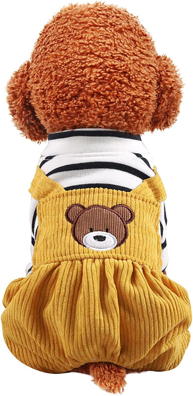 Dog Soft Comfortable Overalls Dog One-Piece Bear Outfit Puppy Cute Sweater Shirt Corduroy Pants Pet Stylish Summer Clothes for Small Dogs Chihuahua Dachshund Daily Holiday Jumpsuit Costume