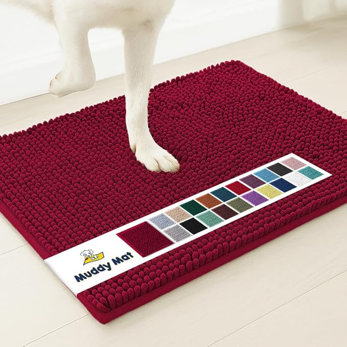 Muddy Mat® | Super Water Absorbent Door Mat Indoor, Microfiber Quick Dry Chenille Entryway Rug, Slip Resistant Front Door Mat, Indoor Mats for Entryway, Machine Washable Pet Rug, Maroon 48"x72"