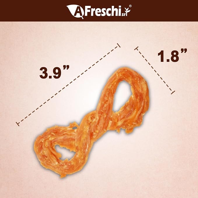 A Freschi srl Turkey Tendons for Dogs, USA-Sourced Human Grade, Rawhide-Free Long-Lasting Puppy Chews, All Natural Hypoallergenic Dog Treats for Small Breeds, Rope (S), 6 Count Pack