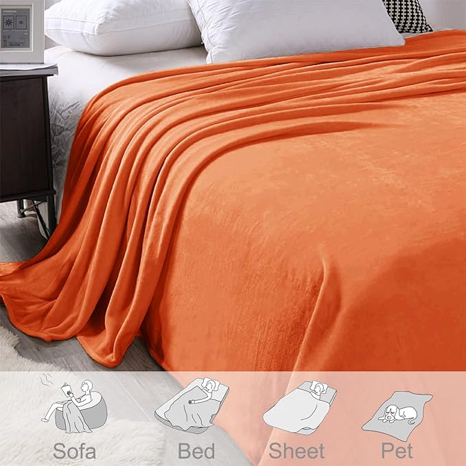Exclusivo Mezcla Soft Large Fleece Throw Blanket for Couch, Burnt Orange | 50x70 Inches, Double-Sided Brushed Flannel, Lightweight Plush Cozy Blanket for Home Decor, All Season, Machine Washable