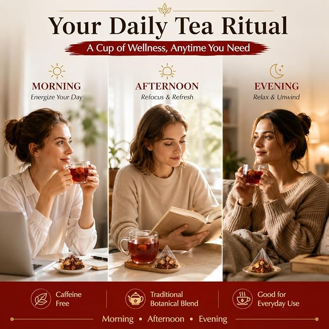 Ginseng-Infused Eight Treasure Tea Bags, Herbal Botanical Blend with Red Dates, Goji Berry & Traditional Ingredients, Naturally Sweet Daily Wellness Tea, Caffeine Free, 20 Count
