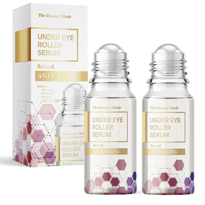 Retinol Eye Roller For Puffy Eyes & Dark Circles - Brightens Under Eyes - Crow's Feet Treatment - Dermatologist Tested, Natural Clean Beauty - Korean Skin Care - For All Skin Types