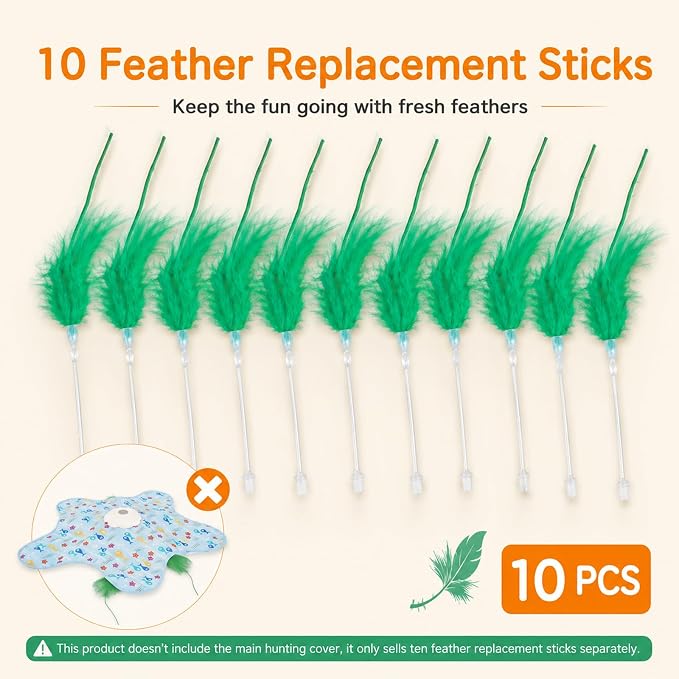 10 Pack Green Feather Cat Teaser Wand Refills Replacement Feather Attachments for Interactive Cat Wand Toy, Durable Spare Feather Accessories for Indoor Kittens Playing