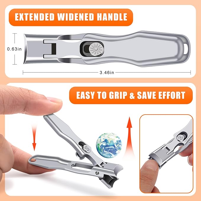 Nail Clippers for Men Thick Nails, Large Toenail Clippers for Seniors Thick Toenails with Wide Opening, Ultra Sharp Anti Splash Fingernail Clipper Cutter Long Handle with Catcher