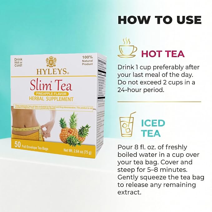 Hyleys Slim Tea Weight Loss Herbal Supplement with Pineapple - Cleanse and Detox - 50 Tea Bags (6 Pack)