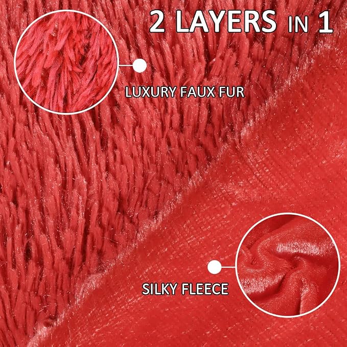 YUSOKI Long Faux Fur Throw Blanket, Red,50" x 60" | Ultra Soft, Lightweight for All Season Use, stays fluffy after repeated washes, Perfect Gifts, Machine Washable