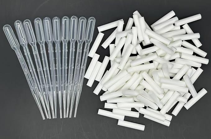 110Pack Wick Essential Oil Inhaler Replacement Kit, 4 cm (1 5/8 inch) Blank Nasal Sticks,or Essential Oil Inhalers. 10 Mini Droppers. for Essential Oil Inhalers.