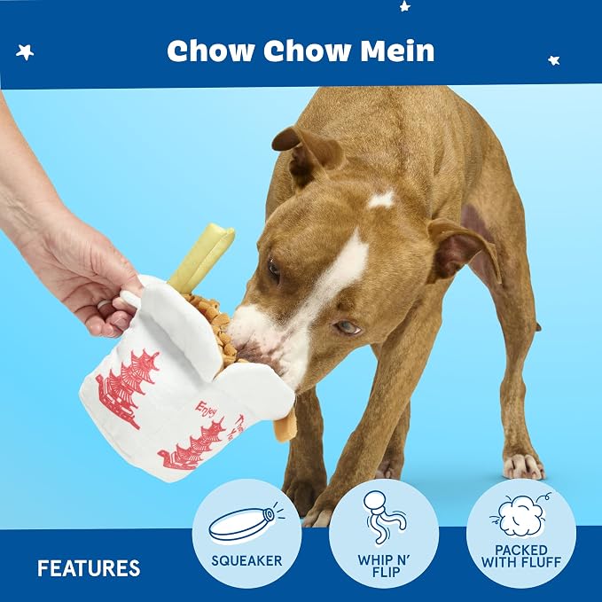 BarkBox Chow Chow Mein Plush Dog Toy - for Small to Medium Dogs and Puppies | Squeaky Dog Chew Toy with Stuffing Inside