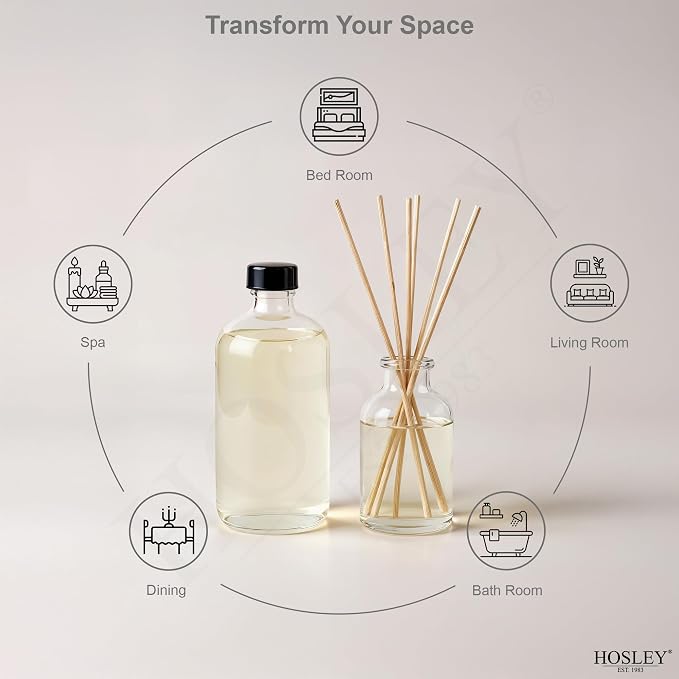 Hosley Set of 4 Vanilla Almond Reed Diffuser Refill Oil, 200ml Each - Ideal for Bathroom Decor, Enhance Home Decor, Perfect for Room Decor, Includes Oil Bottle and Reed Sticks
