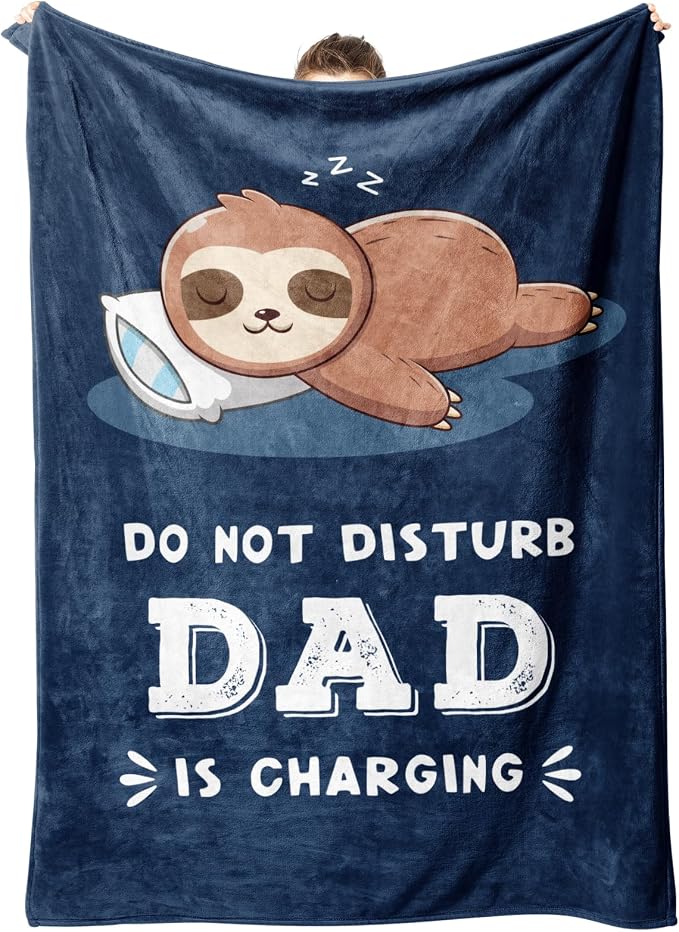 Leebbsin Funny Gift for Dad, Dads Birthday Gift from Daughter Son | Dad is Charging Sloth Blanket 60" x 80", Blue, Dads Gifts for Fathers Day Christmas, Soft Sloth Throws Blanket for Father