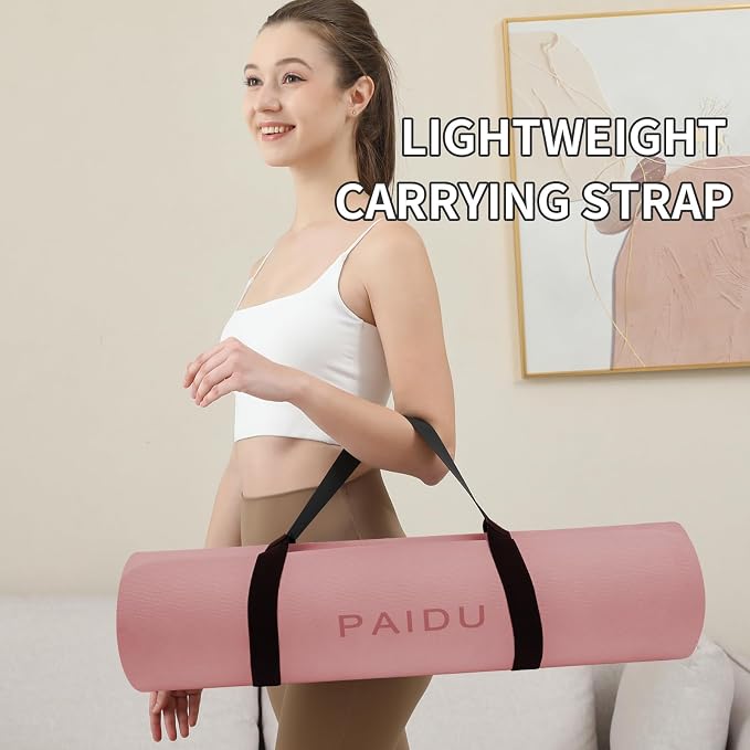 PAIDU Yoga Mat Non Slip Anti-tear,extra thick-2/5 inch（10MM）High Resiliency Professional POE Yoga Mats for Women Men Kids,72"x24"inch,Workout, Yoga, Pilates and Floor Exercise, with Carrier Strap